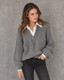Cambridge Charm Cable Knit Collared V-Neck Sweater