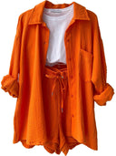Kinsley Texture Button-Up Shirt and Drawstring Shorts Set-Rae Collective, Women's Online Fashion Boutique Located in Phoenix, Arizona (Scottsdale Area)