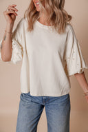 Pearl-Detail Puff Sleeve Top-Tops-Krush Kandy, Women's Online Fashion Boutique Located in Phoenix, Arizona (Scottsdale Area)
