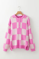 Bubblegum Check Henley Sweater-Sweaters-Krush Kandy, Women's Online Fashion Boutique Located in Phoenix, Arizona (Scottsdale Area)