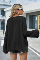 High-Low Slit Round Neck Long Sleeve Sweater-Rae Collective, Women's Online Fashion Boutique Located in Phoenix, Arizona (Scottsdale Area)