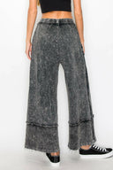 J.HER Mineral Wash Wide Pants with Raw Hem Frayed Details-Pants-Krush Kandy, Women's Online Fashion Boutique Located in Phoenix, Arizona (Scottsdale Area)