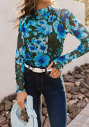 Ocean Bloom Mesh Long Sleeve Top-Tops-Krush Kandy, Women's Online Fashion Boutique Located in Phoenix, Arizona (Scottsdale Area)