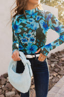 Ocean Bloom Mesh Long Sleeve Top-Tops-Krush Kandy, Women's Online Fashion Boutique Located in Phoenix, Arizona (Scottsdale Area)