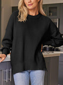 Slit Round Neck Dropped Shoulder Sweater-Rae Collective, Women's Online Fashion Boutique Located in Phoenix, Arizona (Scottsdale Area)