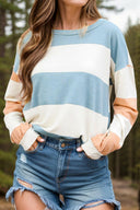 Contrast Color Block Round Neck Long Sleeve Top-Rae Collective, Women's Online Fashion Boutique Located in Phoenix, Arizona (Scottsdale Area)