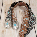 Western Turquoise Concho Disc Leather Belt