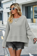 High-Low Slit Round Neck Long Sleeve Sweater-Rae Collective, Women's Online Fashion Boutique Located in Phoenix, Arizona (Scottsdale Area)