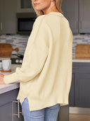 Slit Round Neck Dropped Shoulder Sweater-Rae Collective, Women's Online Fashion Boutique Located in Phoenix, Arizona (Scottsdale Area)