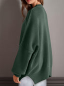 Double Take Side Slit Round Neck Long Sleeve Sweater-Sweaters-Rae Collective, Women's Online Fashion Boutique Located in Phoenix, Arizona (Scottsdale Area)