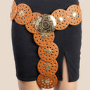 Vegan Leather Grommet Disc Chain Belt