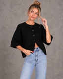 Marlowe Relaxed Knit Button-Front Half Sleeve Cardigan