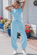 Beau Blue Cropped Tank Top & Jogger Pants Set
