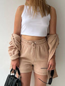 Kinsley Texture Button-Up Shirt and Drawstring Shorts Set-Rae Collective, Women's Online Fashion Boutique Located in Phoenix, Arizona (Scottsdale Area)