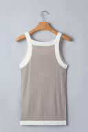 Pale Khaki Contrast Trim Ribbed Knit Sweater Tank