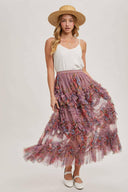 Floral Ruffled Mesh Midi Skirt-Skirts-Rae Collective, Women's Online Fashion Boutique Located in Phoenix, Arizona (Scottsdale Area)
