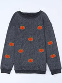 Pumpkin Round Neck Long Sleeve Sweatshirt-Rae Collective, Women's Online Fashion Boutique Located in Phoenix, Arizona (Scottsdale Area)