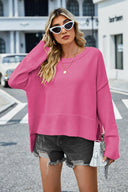 High-Low Slit Round Neck Long Sleeve Sweater-Rae Collective, Women's Online Fashion Boutique Located in Phoenix, Arizona (Scottsdale Area)