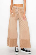 J.HER Mineral Wash Wide Pants with Raw Hem Frayed Details-Pants-Krush Kandy, Women's Online Fashion Boutique Located in Phoenix, Arizona (Scottsdale Area)