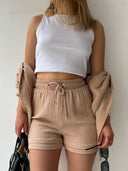 Kinsley Texture Button-Up Shirt and Drawstring Shorts Set-Rae Collective, Women's Online Fashion Boutique Located in Phoenix, Arizona (Scottsdale Area)