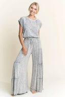 Mineral Wash Trim Cap Sleeve Blouse-Tops-Rae Collective, Women's Online Fashion Boutique Located in Phoenix, Arizona (Scottsdale Area)
