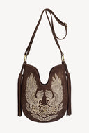 Owl & Rose Embroidered Hobo Bag – Metallic Brown