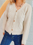 Cable-Knit V-Neck Button Down Long Sleeve Cardigan-Rae Collective, Women's Online Fashion Boutique Located in Phoenix, Arizona (Scottsdale Area)