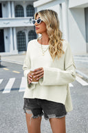 High-Low Slit Round Neck Long Sleeve Sweater-Rae Collective, Women's Online Fashion Boutique Located in Phoenix, Arizona (Scottsdale Area)