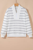 White & Black Striped Quarter-Zip Pullover-Sweaters-Krush Kandy, Women's Online Fashion Boutique Located in Phoenix, Arizona (Scottsdale Area)