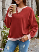 Lovelet Contrast Round Neck Long Sleeve Sweatshirt-Rae Collective, Women's Online Fashion Boutique Located in Phoenix, Arizona (Scottsdale Area)
