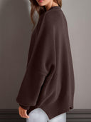 Double Take Side Slit Round Neck Long Sleeve Sweater-Sweaters-Rae Collective, Women's Online Fashion Boutique Located in Phoenix, Arizona (Scottsdale Area)