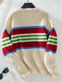 Contrast Stripes Round Neck Long Sleeve Sweater-Rae Collective, Women's Online Fashion Boutique Located in Phoenix, Arizona (Scottsdale Area)