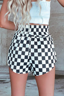 Checkered Print High Waist Casual Shorts-Shorts-Krush Kandy, Women's Online Fashion Boutique Located in Phoenix, Arizona (Scottsdale Area)