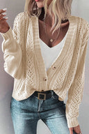 Openwork Button Up Long Sleeve Cardigan-Sweaters-Rae Collective, Women's Online Fashion Boutique Located in Phoenix, Arizona (Scottsdale Area)