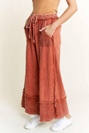 J.HER Mineral Wash Wide Pants with Raw Hem Frayed Details-Pants-Rae Collective, Women's Online Fashion Boutique Located in Phoenix, Arizona (Scottsdale Area)