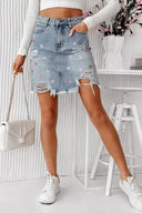 Beau Blue Shimmer Heart Pattern Distressed Denim Mini Skirt-Krush Kandy, Women's Online Fashion Boutique Located in Phoenix, Arizona (Scottsdale Area)