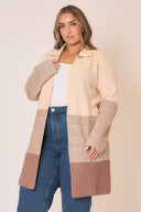 Waffle Knit Color Block Wide Collar Cardigan-Cardigans-Krush Kandy, Women's Online Fashion Boutique Located in Phoenix, Arizona (Scottsdale Area)