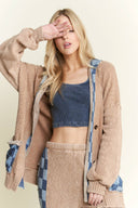Mineral Wash Checkerboard Hoodie Sweater Cardigan-Jackets-Krush Kandy, Women's Online Fashion Boutique Located in Phoenix, Arizona (Scottsdale Area)