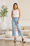 RfM Full Size Tummy Control High Waist Raw Hem Distressed Jeans-Rae Collective, Women's Online Fashion Boutique Located in Phoenix, Arizona (Scottsdale Area)