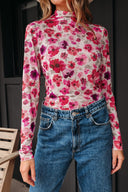 Pink & Red Floral Mesh Long Sleeve Top-Long Sleeve Tops-Krush Kandy, Women's Online Fashion Boutique Located in Phoenix, Arizona (Scottsdale Area)