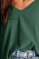 Waffle-Knit V-Neck Long Sleeve Top-Long Sleeve Tops-Rae Collective, Women's Online Fashion Boutique Located in Phoenix, Arizona (Scottsdale Area)