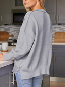Slit Round Neck Dropped Shoulder Sweater-Rae Collective, Women's Online Fashion Boutique Located in Phoenix, Arizona (Scottsdale Area)