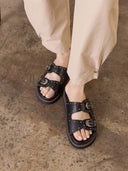 Black Double Western Buckle Slides