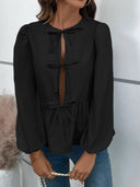 Ivy Lane Peplum Tied Long Sleeve Blouse-Rae Collective, Women's Online Fashion Boutique Located in Phoenix, Arizona (Scottsdale Area)