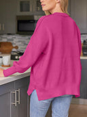 Slit Round Neck Dropped Shoulder Sweater-Rae Collective, Women's Online Fashion Boutique Located in Phoenix, Arizona (Scottsdale Area)