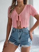 Tied Openwork Short Sleeve Cardigan-Rae Collective, Women's Online Fashion Boutique Located in Phoenix, Arizona (Scottsdale Area)