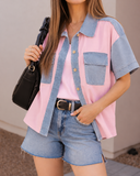 Mineral Washed Flower Back Patched Shacket