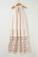 Floral Lace Hem Halter Maxi Dress