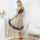 Boho Denim Patchwork Midi Dress-Dresses-Rae Collective, Women's Online Fashion Boutique Located in Phoenix, Arizona (Scottsdale Area)