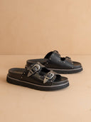 Black Double Western Buckle Slides